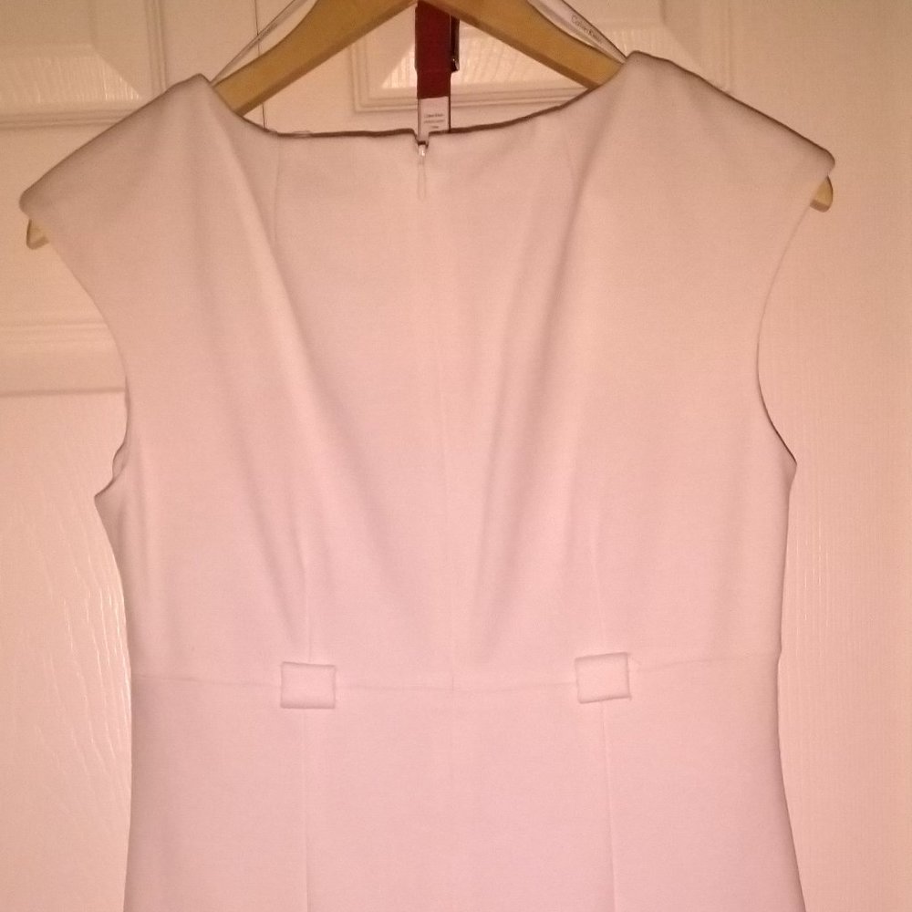 Calvin Klein White Midi Dress with Red Belt  ✨NWOT✨ - Picture 2 of 9